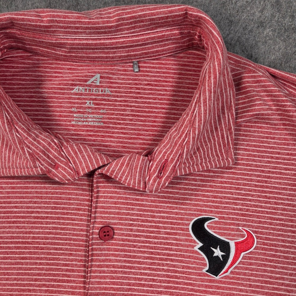 Houston Texans Polo Shirt Mens XL Red White Striped Short Sleeve Logo Antigua